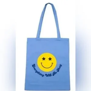 SKINNYDIP LONDON Smiley face canvas foldable medium tote bag BLUE